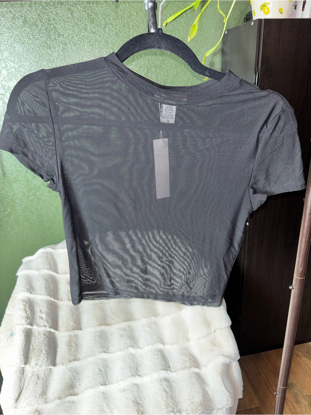 Black Sheer Short-Sleeve Crop Top - Women